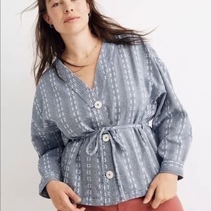 Floral Jacquard Tie-Waist Jacket